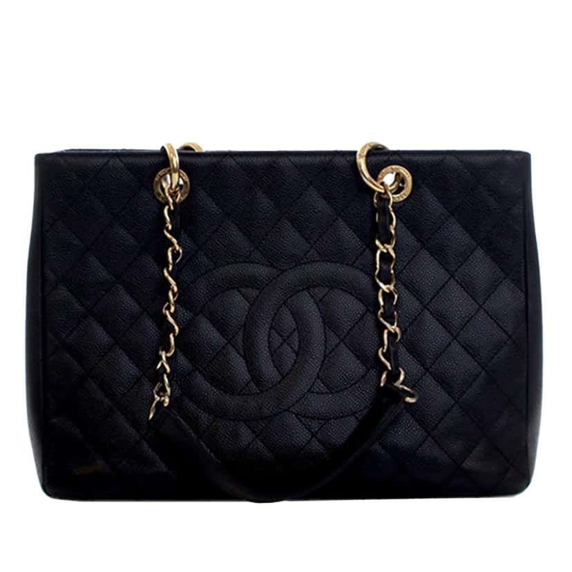 Chanel Caviar Grand Shopping Tote Black Leather Good condition - Front View