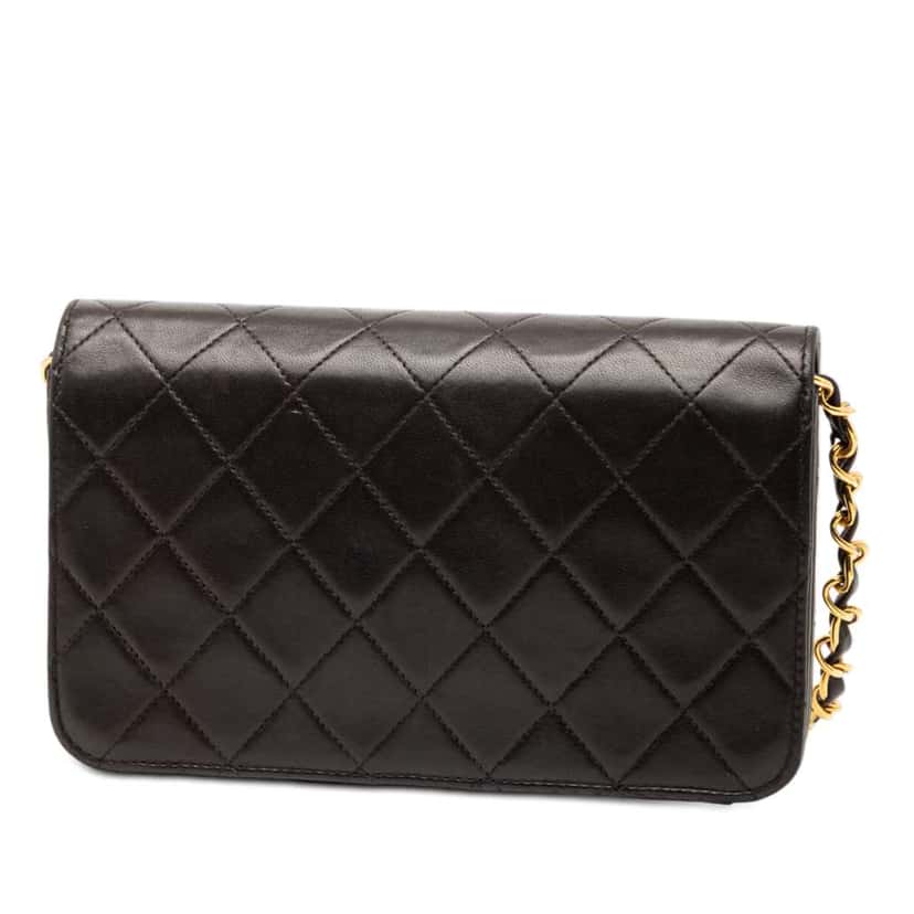 Chanel CC Quilted Lambskin Full Single Flap Black Leather Good condition - Back View