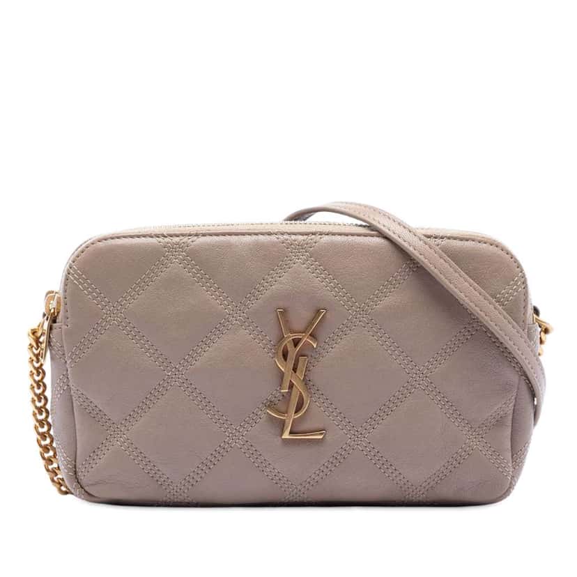 Saint Laurent Mini Quilted Lambskin Becky Double Zip Crossbody Brown Leather Good condition - Front View