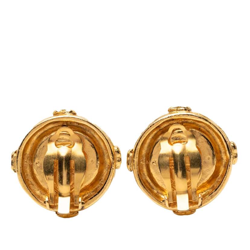 Chanel Gold Plated CC Round Clip On Earrings Gold Metal Very good condition - Back View