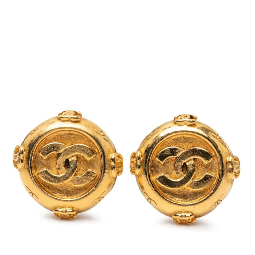 Chanel Gold Plated CC Round Clip On Earrings Gold Metal Very good condition - Inside View