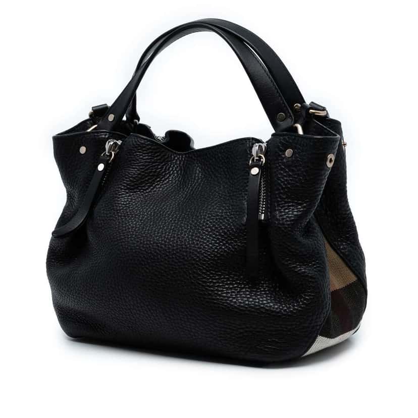 Burberry Small Leather and House Check Canvas Maidstone Satchel Black Leather Good condition - Back View