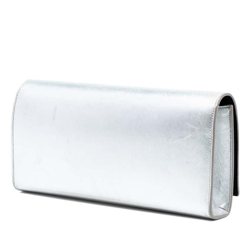Saint Laurent Metallic Calfskin Cassandre Clutch Silver Leather Good condition - Back View