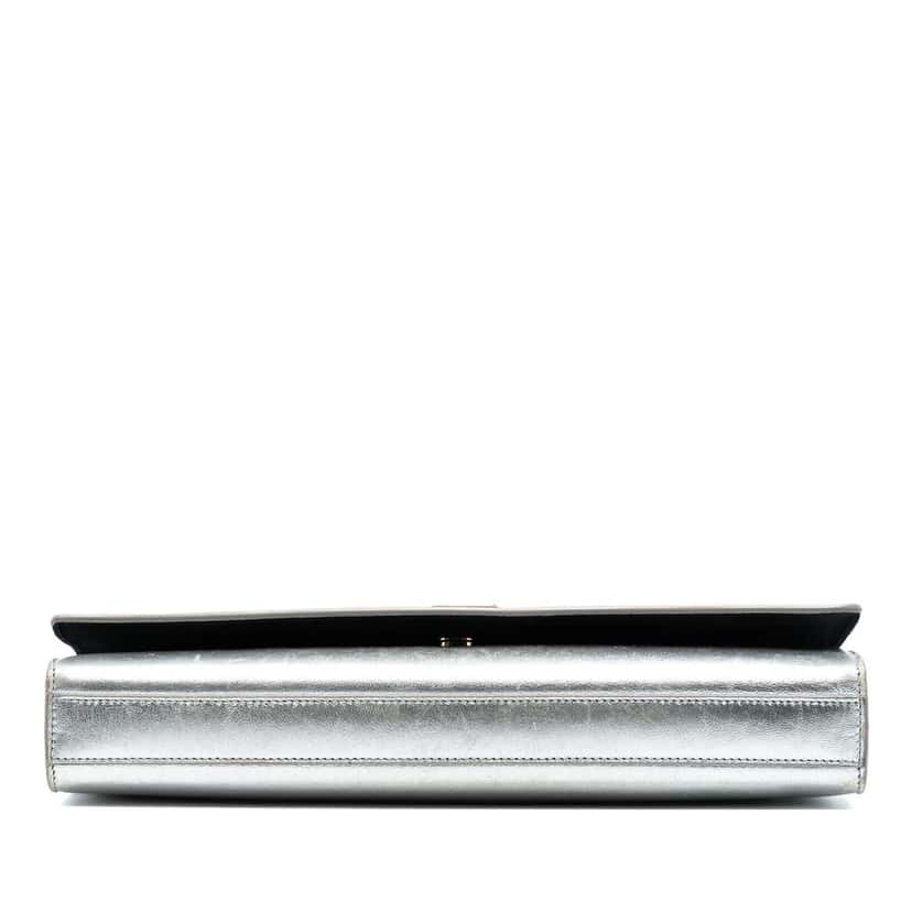 Saint Laurent Metallic Calfskin Cassandre Clutch Silver Leather Good condition - Inside View