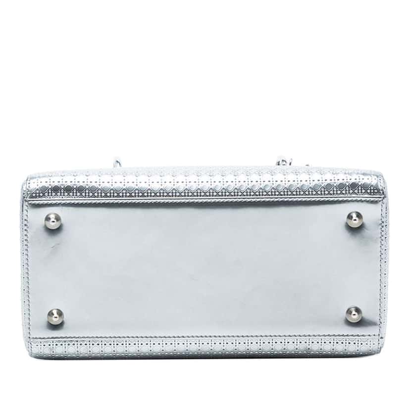 Dior Medium Metallic Patent Microcannage Lady Dior Silver Leather Good condition - Inside View