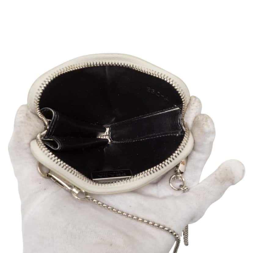 Prada Mini Brushed Leather Triangle Chain Pouch White Leather Very good condition - Model View