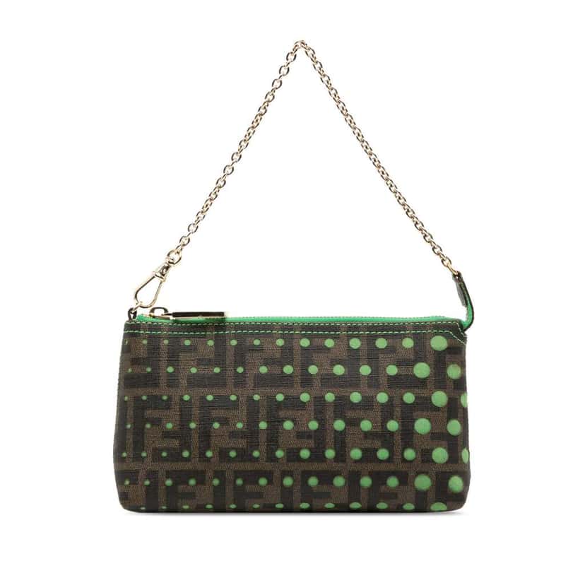Fendi Zucca Spalmati Dots Chain Pochette Brown Canvas Very good condition - Front View