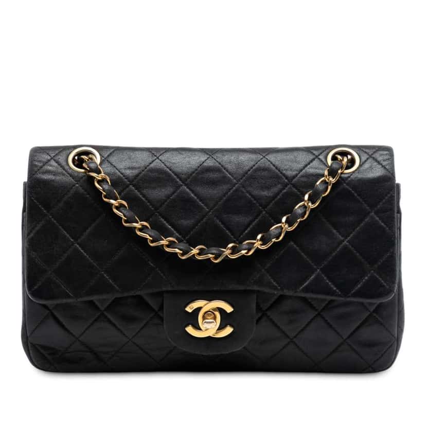 Chanel Medium Classic Lambskin Double Flap Black Leather Very good condition - Front View