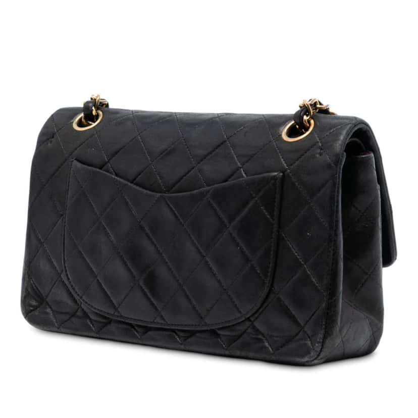 Chanel Medium Classic Lambskin Double Flap Black Leather Very good condition - Back View
