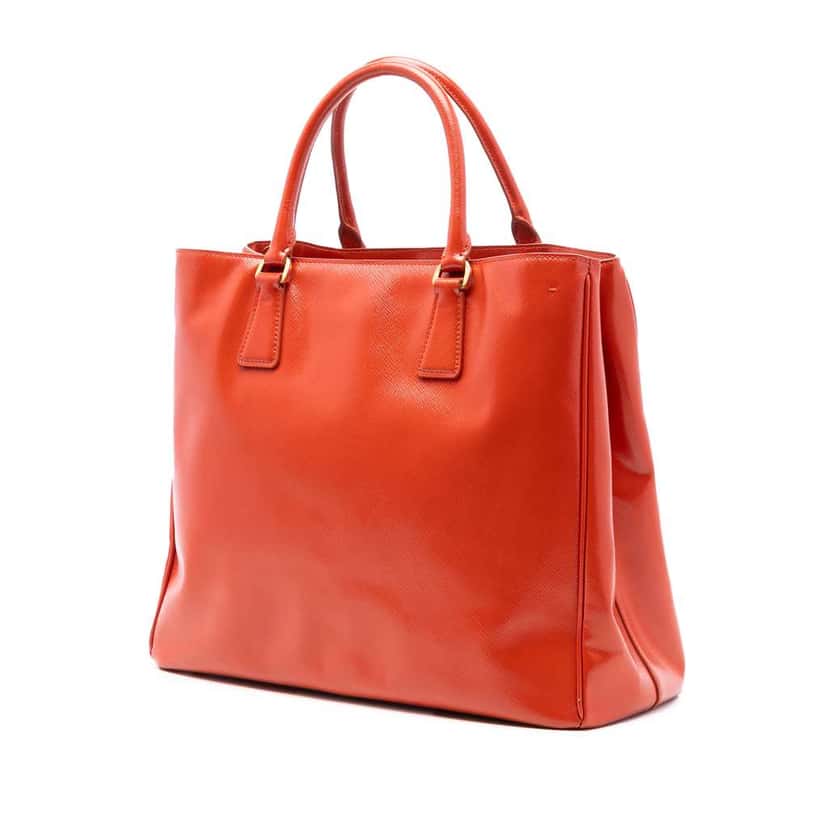 Prada Large Saffiano Vernice Galleria Satchel Orange Leather Good condition - Back View