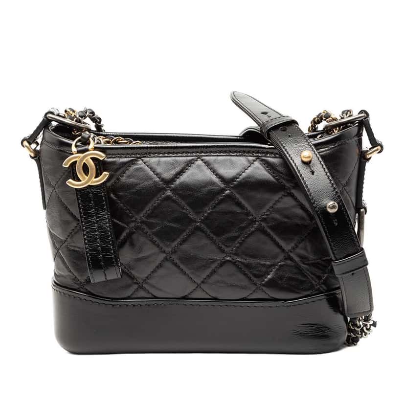 Chanel Small Quilted Lambskin Gabrielle Hobo Black Leather Good condition - Front View