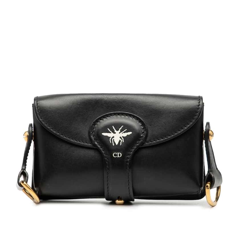 Dior Mini Leather D Bee Saddle Bag Black Leather Very good condition - Front View