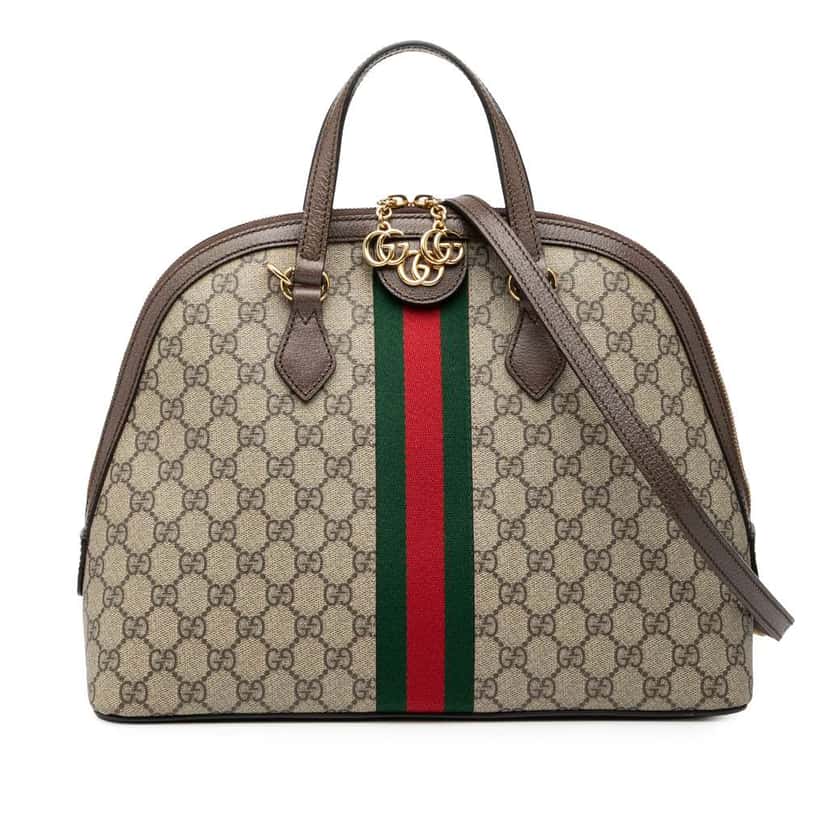 Gucci Medium GG Supreme Ophidia Web Satchel Brown Canvas Good condition - Front View