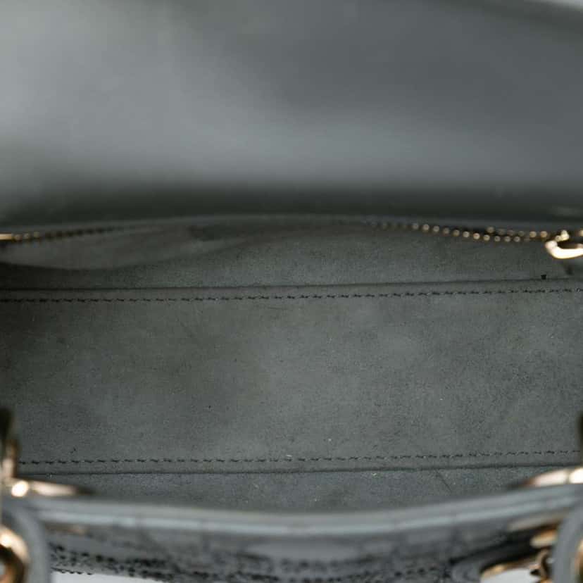 Dior Mini Calfskin Cannage Beaded Lady Dior Grey Leather Good condition - Model View