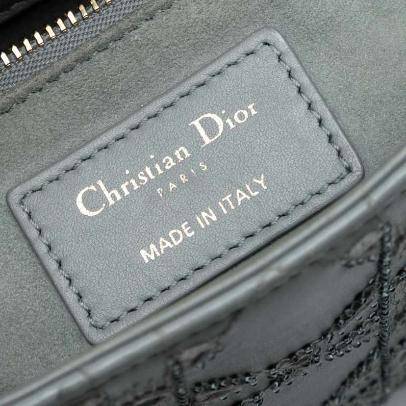 Dior Mini Calfskin Cannage Beaded Lady Dior Grey Leather Good condition - Box View
