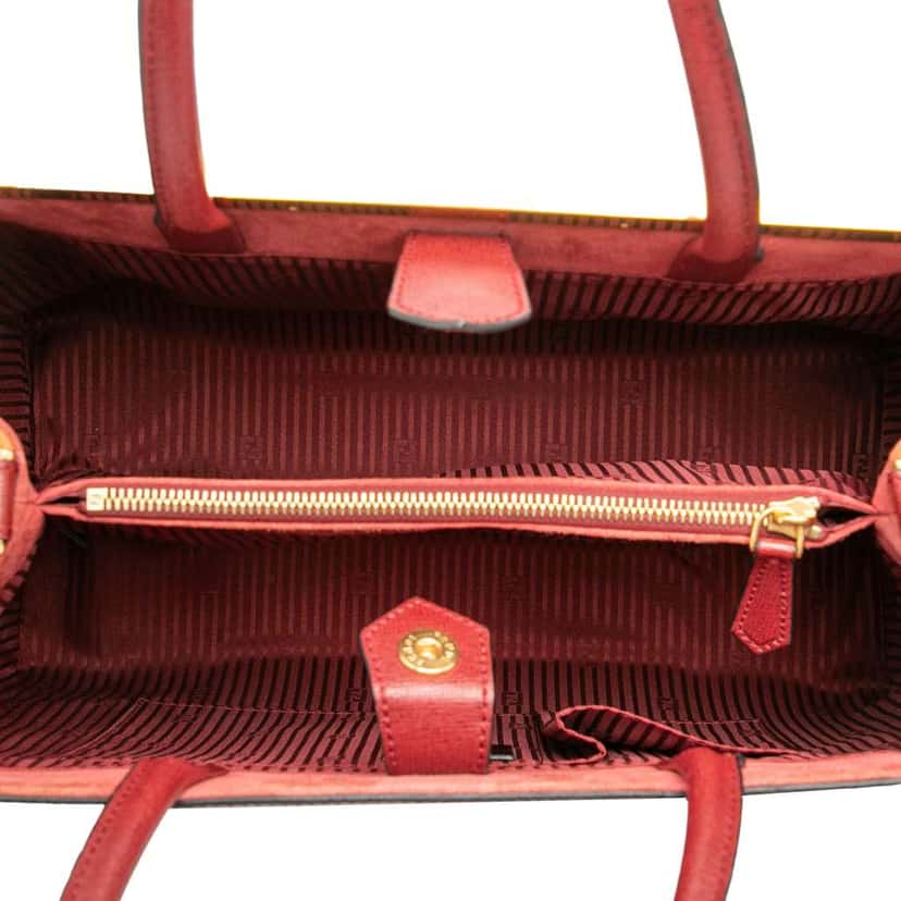 Fendi Medium Leather and Pony Hair 2Jours Satchel Red Leather Good condition - Model View