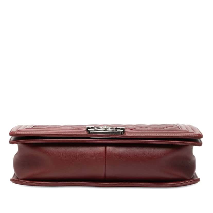 Chanel Medium Quilted Lambskin Double Stitch Boy Flap Red Leather Very good condition - Inside View