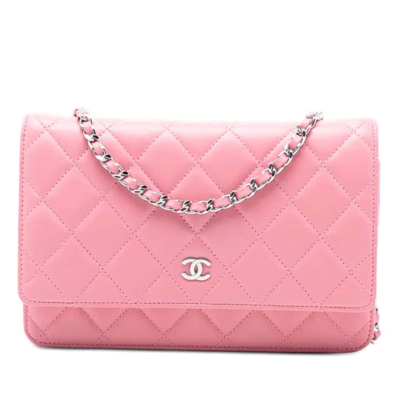 Chanel CC Quilted Lambskin Wallet On Chain Pink Leather Good condition - Front View