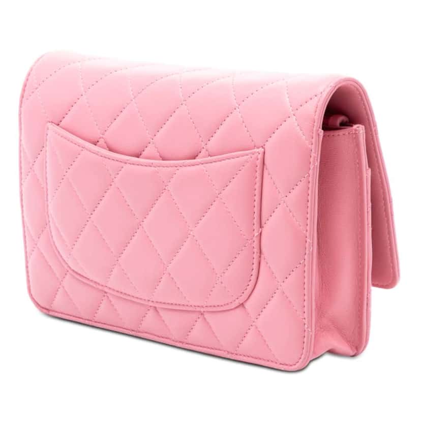 Chanel CC Quilted Lambskin Wallet On Chain Pink Leather Good condition - Back View