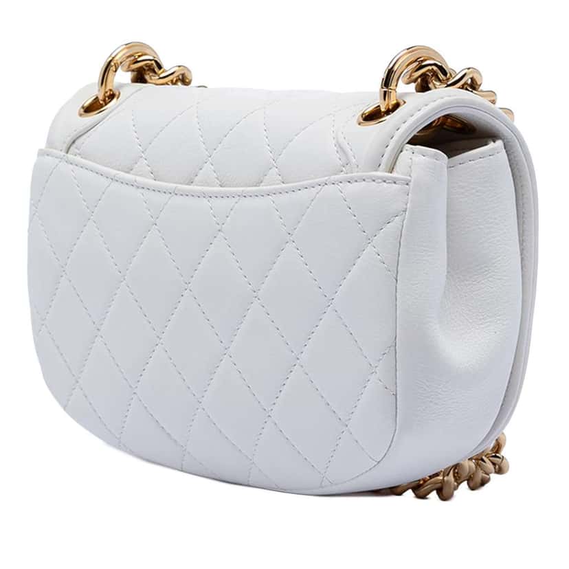 Chanel Small Quilted Calfskin Underline Saddle Flap White Leather Very good condition - Back View