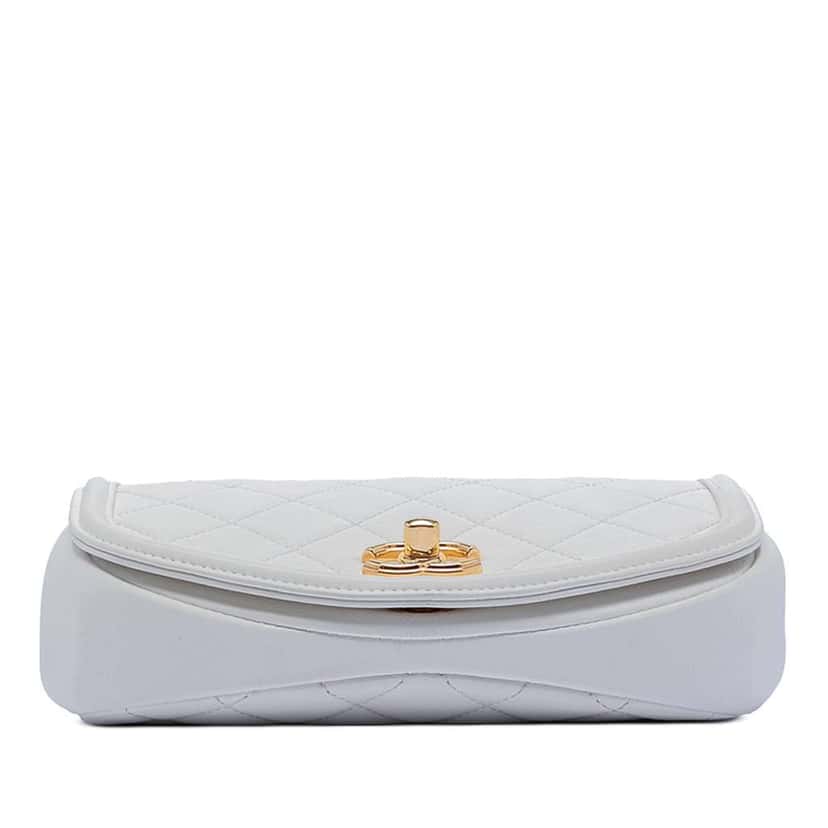 Chanel Small Quilted Calfskin Underline Saddle Flap White Leather Very good condition - Inside View