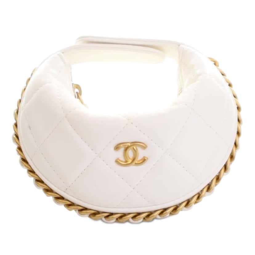 Chanel Mini Shiny Crumpled Quilted Lambskin Chain Around Pouch White Leather Good condition - Front View