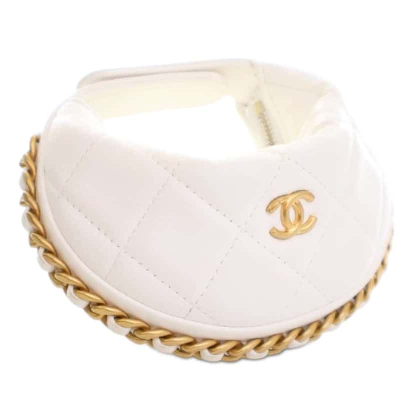 Chanel Mini Shiny Crumpled Quilted Lambskin Chain Around Pouch White Leather Good condition - Back View