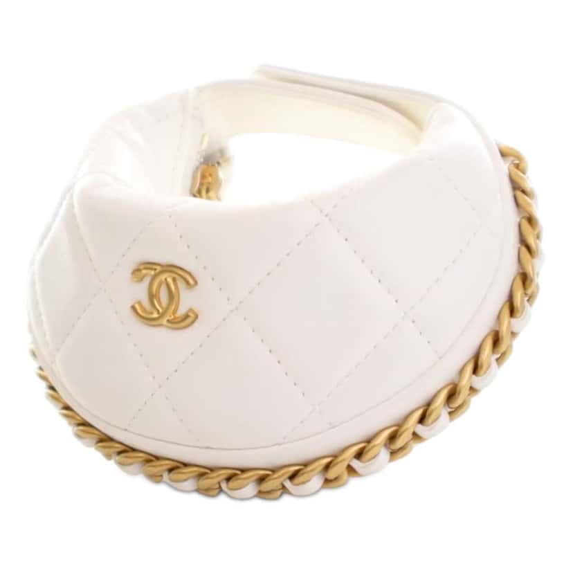 Chanel Mini Shiny Crumpled Quilted Lambskin Chain Around Pouch White Leather Good condition - Inside View