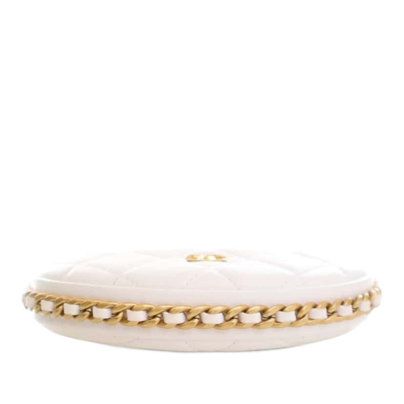 Chanel Mini Shiny Crumpled Quilted Lambskin Chain Around Pouch White Leather Good condition - Box View