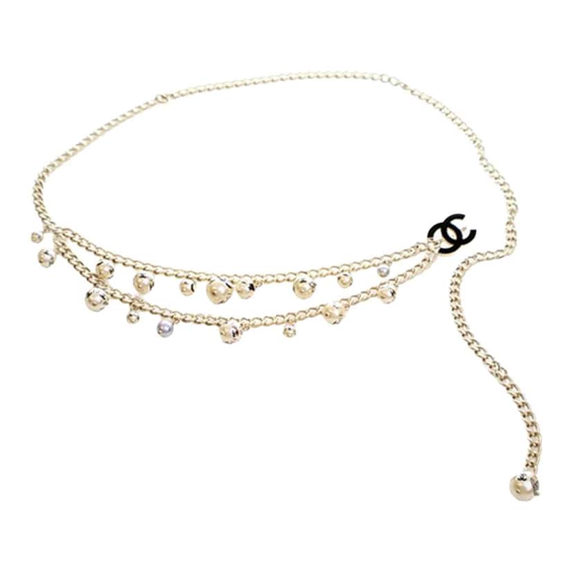 Chanel Gold Plated CC Faux Pearl Chain Belt Gold Metal Good condition - Back View