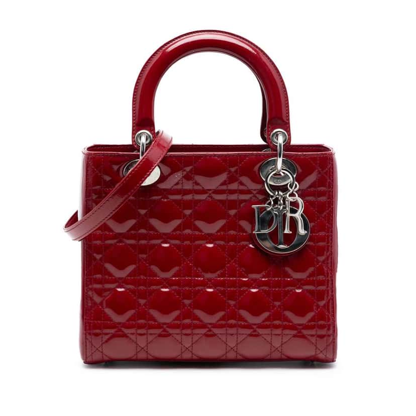 Dior Medium Patent Cannage Lady Dior Red Leather Good condition - Front View