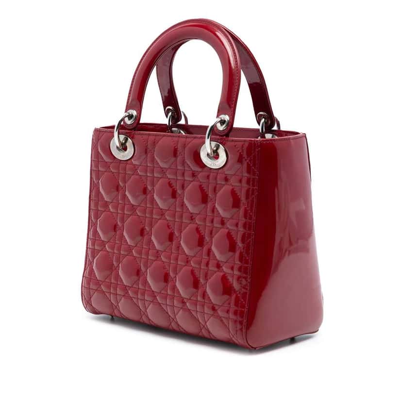 Dior Medium Patent Cannage Lady Dior Red Leather Good condition - Back View