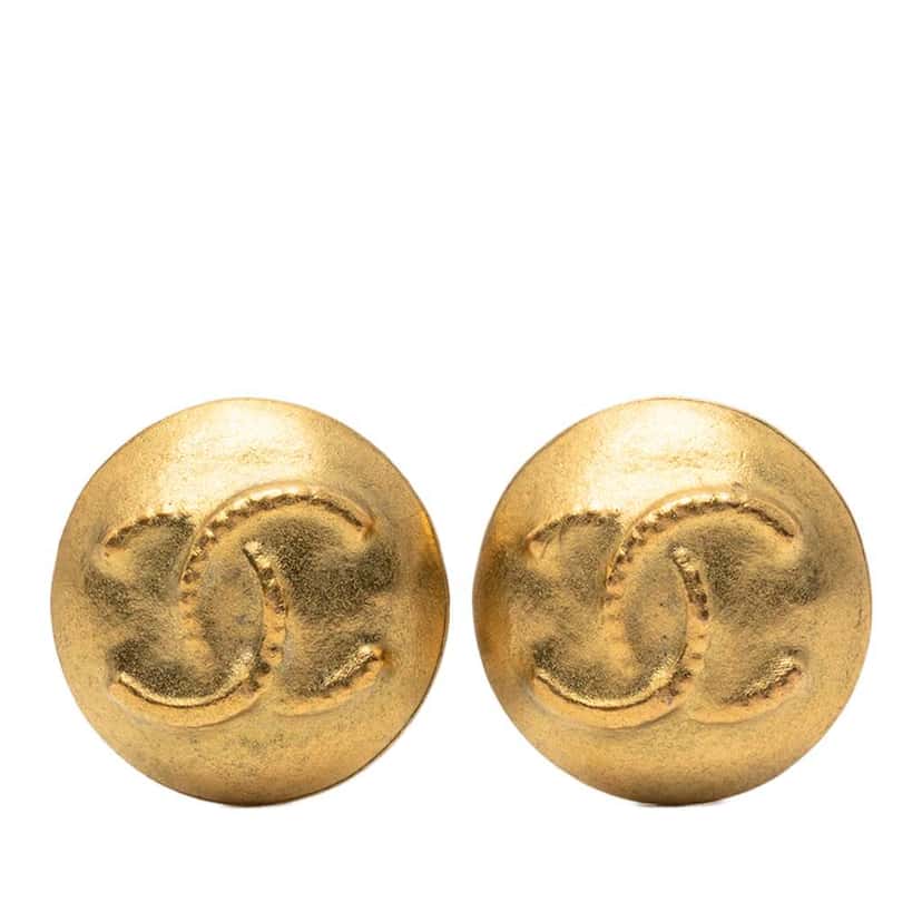 Chanel CC Gold Plated Round Clip On Earrings Gold Metal Good condition - Front View