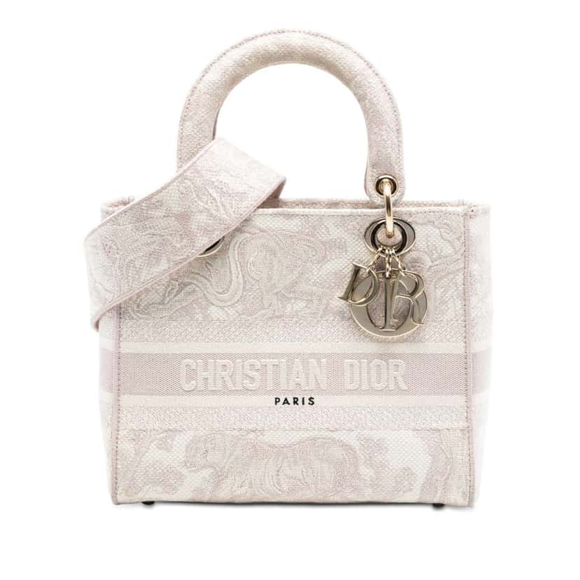 Dior Medium Embroidered Canvas Toile De Jouy Lady D Lite Pink Canvas Very good condition - Front View