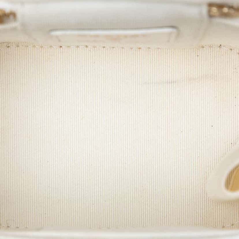 Chanel Mini Quilted Lambskin Camellia Bow Vanity Case with Chain White Leather Good condition - Model View