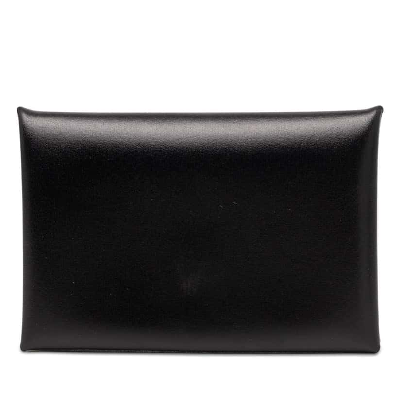 Hermès Box Calf Calvi Card Holder Black Leather Good condition - Front View