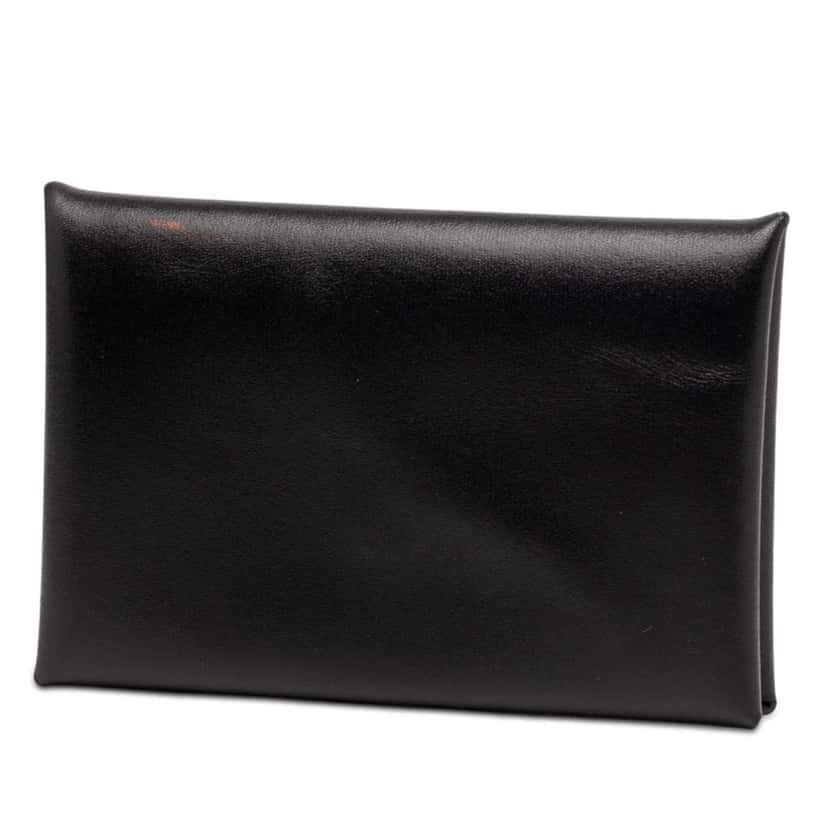 Hermès Box Calf Calvi Card Holder Black Leather Good condition - Back View