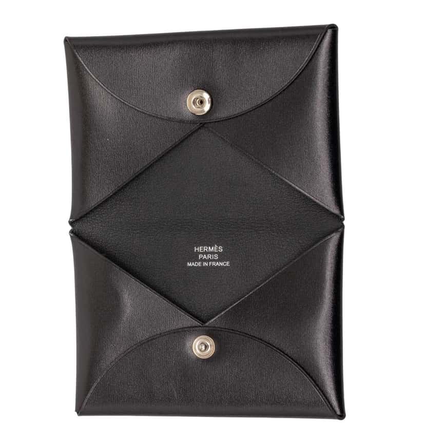 Hermès Box Calf Calvi Card Holder Black Leather Good condition - Model View