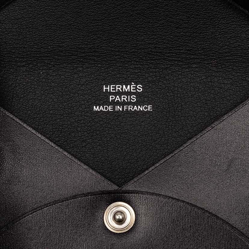 Hermès Box Calf Calvi Card Holder Black Leather Good condition - Box View