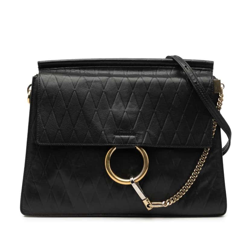 Chloé Medium Diamond Embossed Calfskin Faye Shoulder bag Black Leather Good condition - Front View