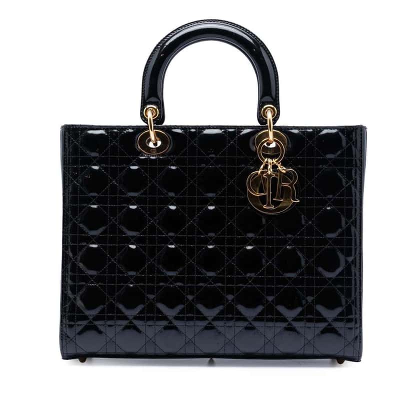Dior Large Patent Cannage Lady Dior Black Leather Very good condition - Front View