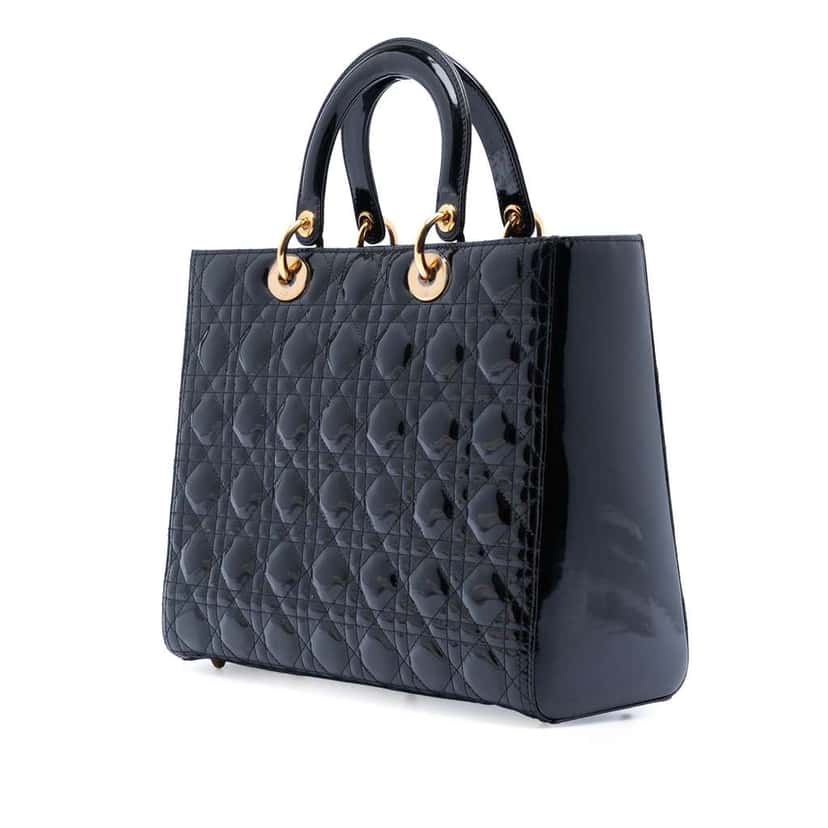 Dior Large Patent Cannage Lady Dior Black Leather Very good condition - Back View