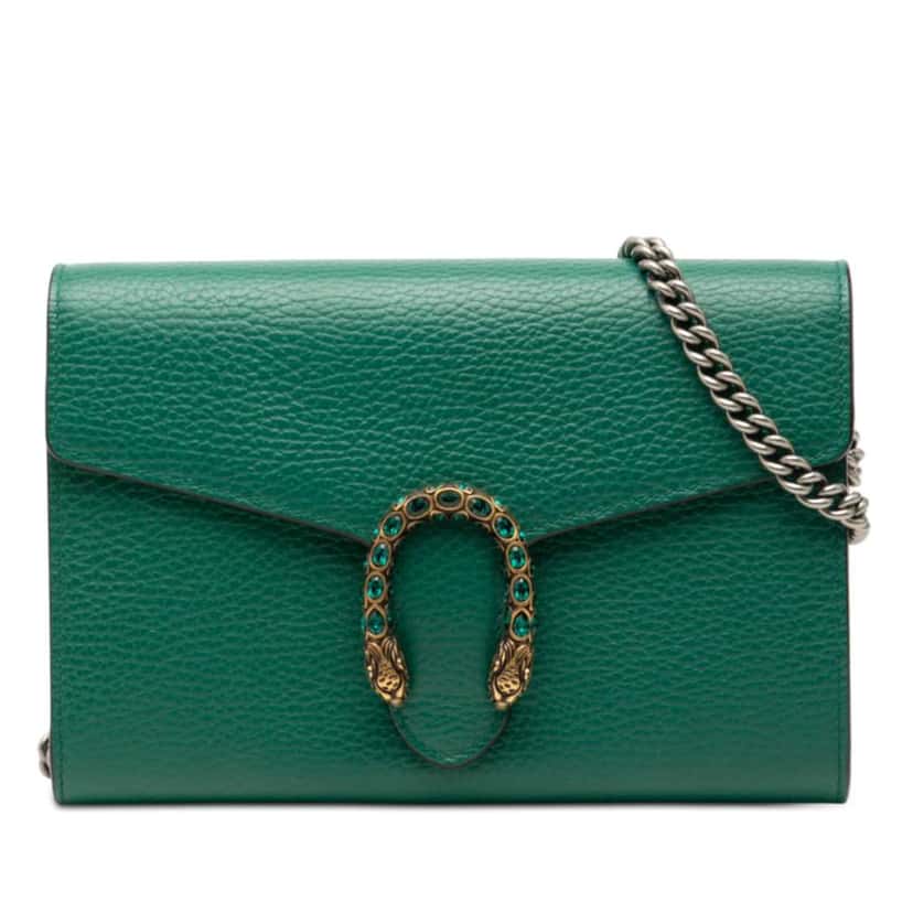 Gucci Leather Dionysus Wallet on Chain Green Leather Very good condition - Front View