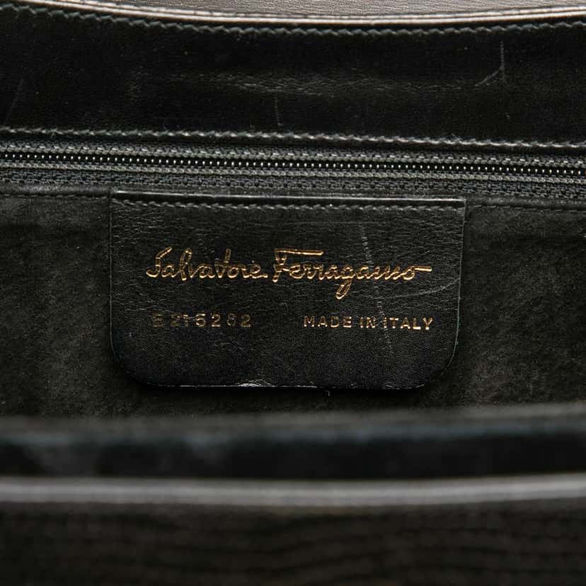 Salvatore Ferragamo Lizard Embossed Leather Gancini Iconic Top Handle Bag Black Leather Good condition - Box View