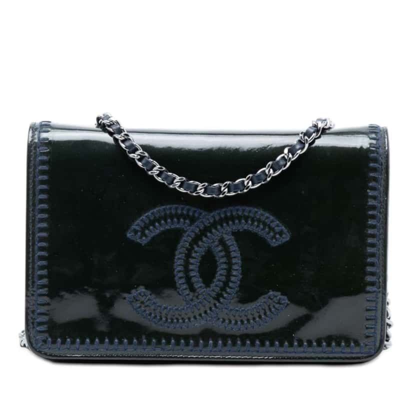 Chanel CC Patent Whipstitch Wallet On Chain Blue Leather Very good condition - Front View
