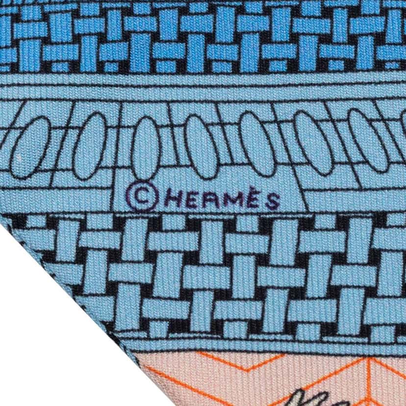 Hermès Objets de Curiosite Silk Twilly Scarf Blue Silk Very good condition - Inside View