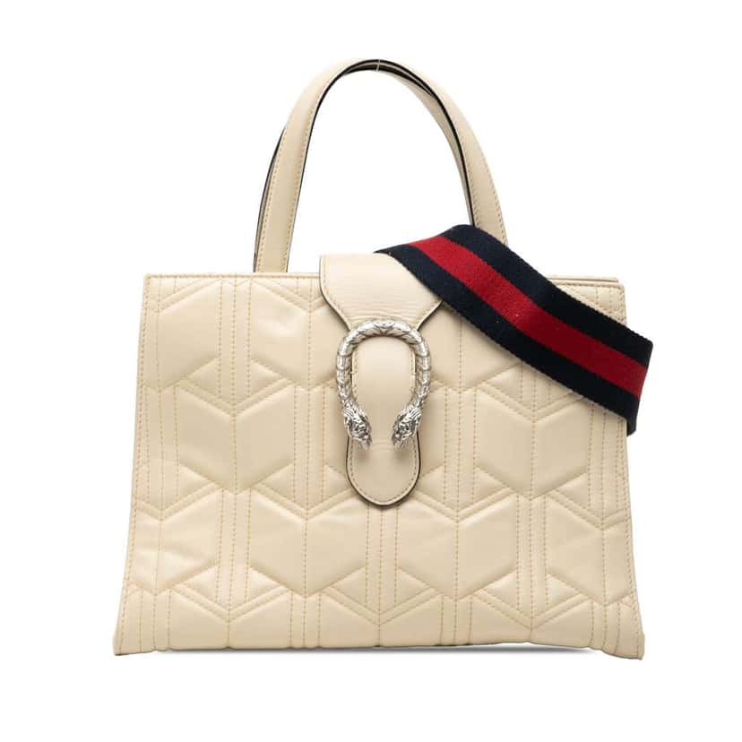 Gucci Quilted Leather Dionysus Web Satchel White Leather Very good condition - Front View