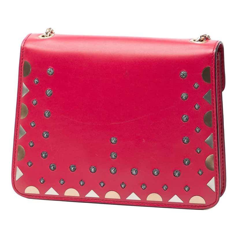 Bvlgari Small Studded Leather Laser Cut Square Serpenti Forever Chain Crossbody Red Leather Very good condition - Back View