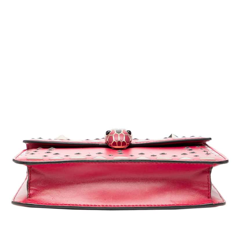 Bvlgari Small Studded Leather Laser Cut Square Serpenti Forever Chain Crossbody Red Leather Very good condition - Inside View