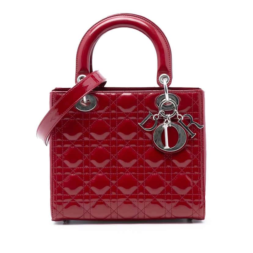 Dior Medium Patent Cannage Lady Dior Red Leather Very good condition - Front View